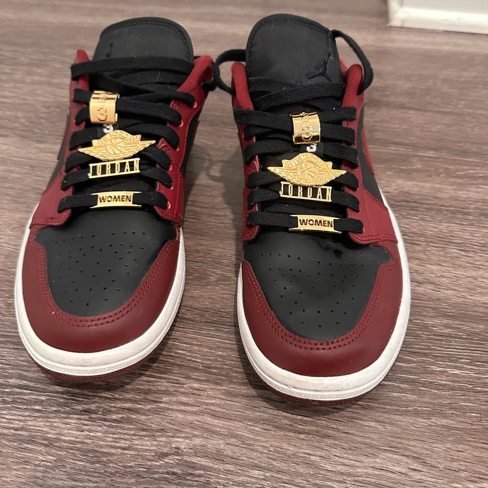 Jordan Women’s 1 Low Beetroot- Black & Burgundy with Gold Accents